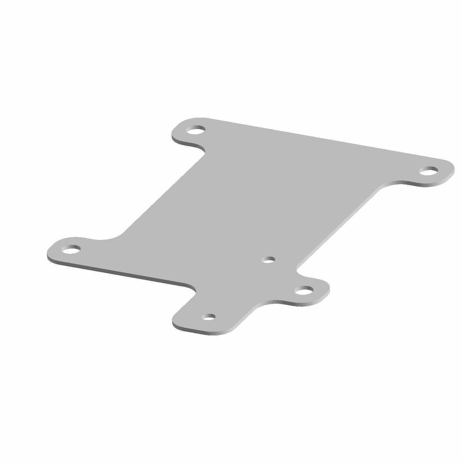 Black flat metal ECU mount bracket with four rounded mounting holes and a smooth finish.