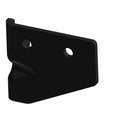 Black metal door latch mount bracket with two circular mounting holes and angled design.