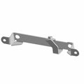 Silver metal radiator bracket with mounting holes and a bent tab for secure attachment.