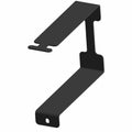 Black metal battery strap bracket with angled design and mounting hole.