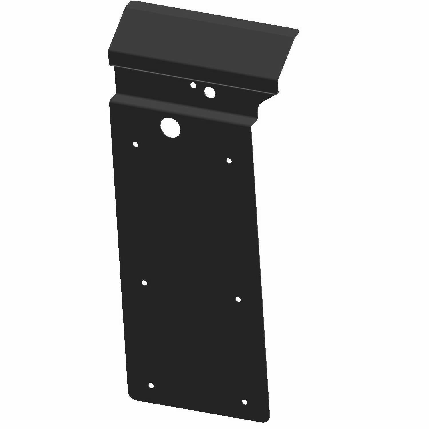 Matte black rectangular metal box shield with multiple mounting holes and a folded top edge.