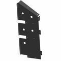 Black metal battery bracket mount with multiple holes and angled edges for secure fitting.