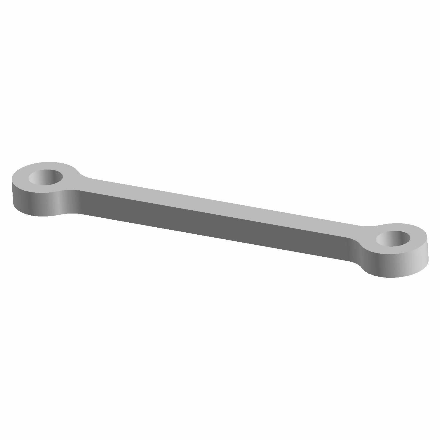 Silver metal upper plate spacer bracket with two circular mounting holes on each end, slim rectangular bar design.