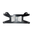 Black metal display bracket with mounting holes and rectangular cutouts, 7-inch width.