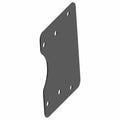 Black metal 3-way valve mount bracket with six mounting holes and curved edges.