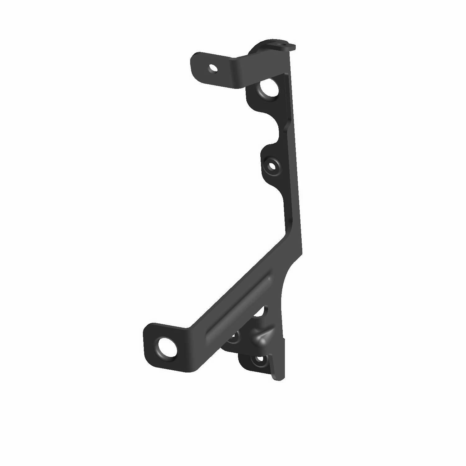 Black metal radiator bracket mount with multiple holes for attachment, designed for right side installation.