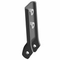 Black metal rear door hinge bracket with two bolt holes and mounting points.