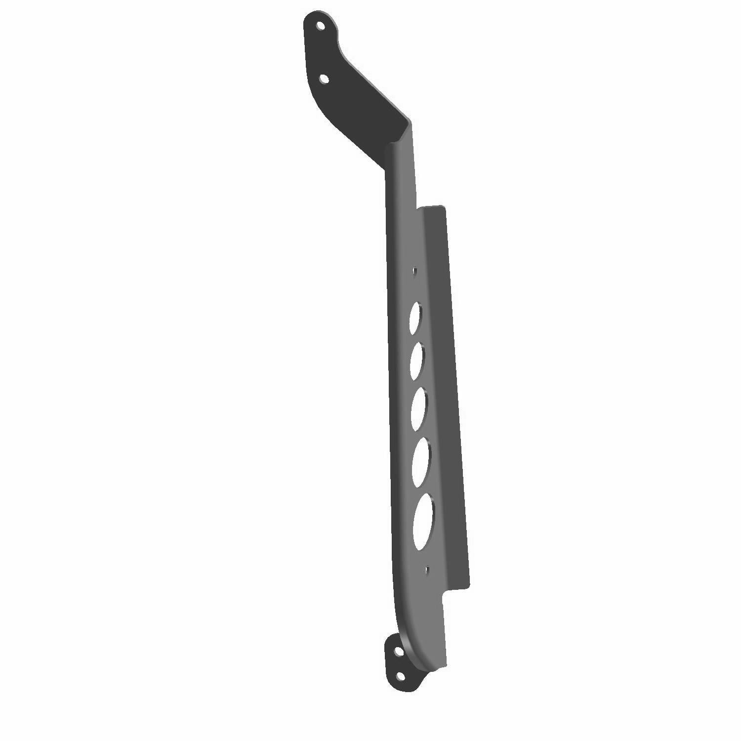 Black metal rack mount bracket with multiple circular cutouts and mounting holes.