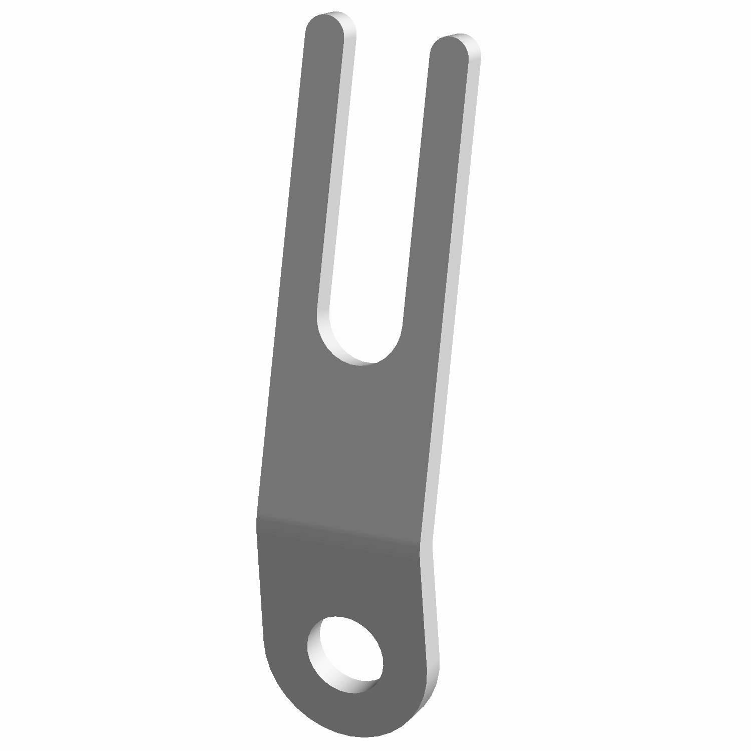 Gray metal bracket with elongated U-shape top and single round hole at the bottom for mounting.