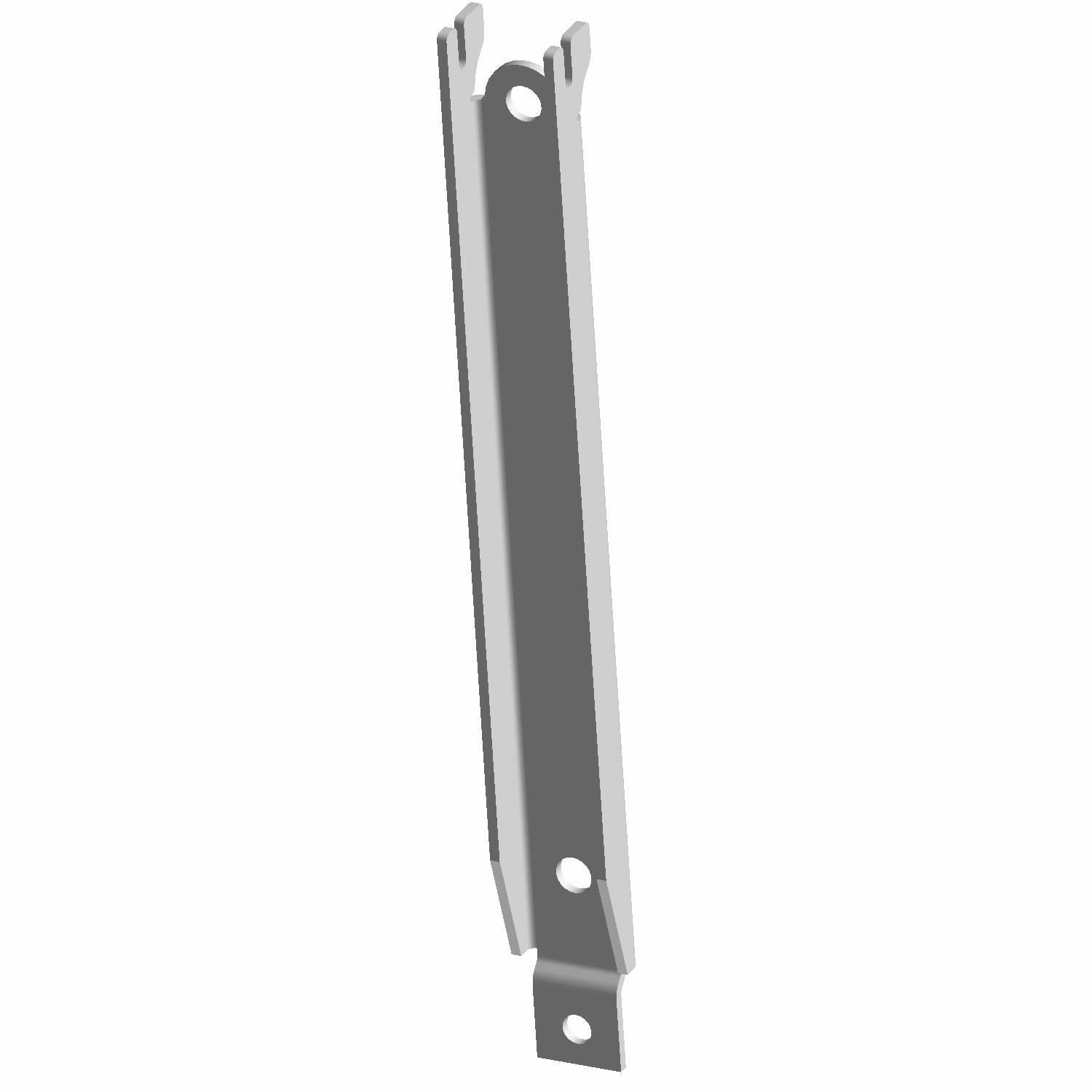 Black metal seat rail mounting bracket with multiple mounting holes and angled edges.