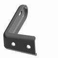 Black metal seat pivot bracket with two mounting holes and a slotted hole on angled sides.