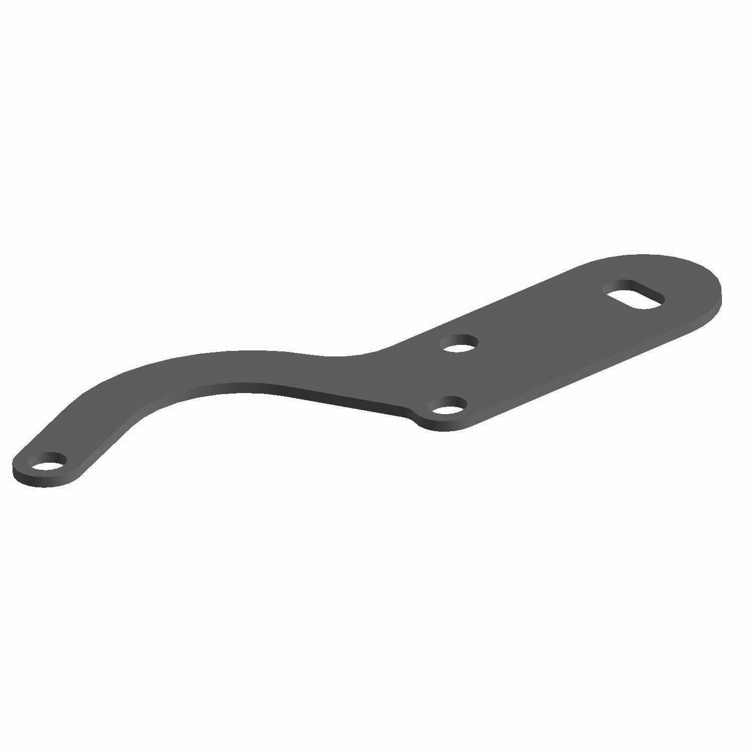 Black metal hose bypass bracket with curved end and three mounting holes.