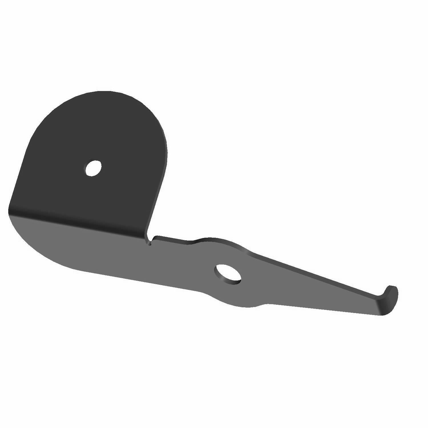 Black metal reflector bracket with two mounting holes, curved end hook design.