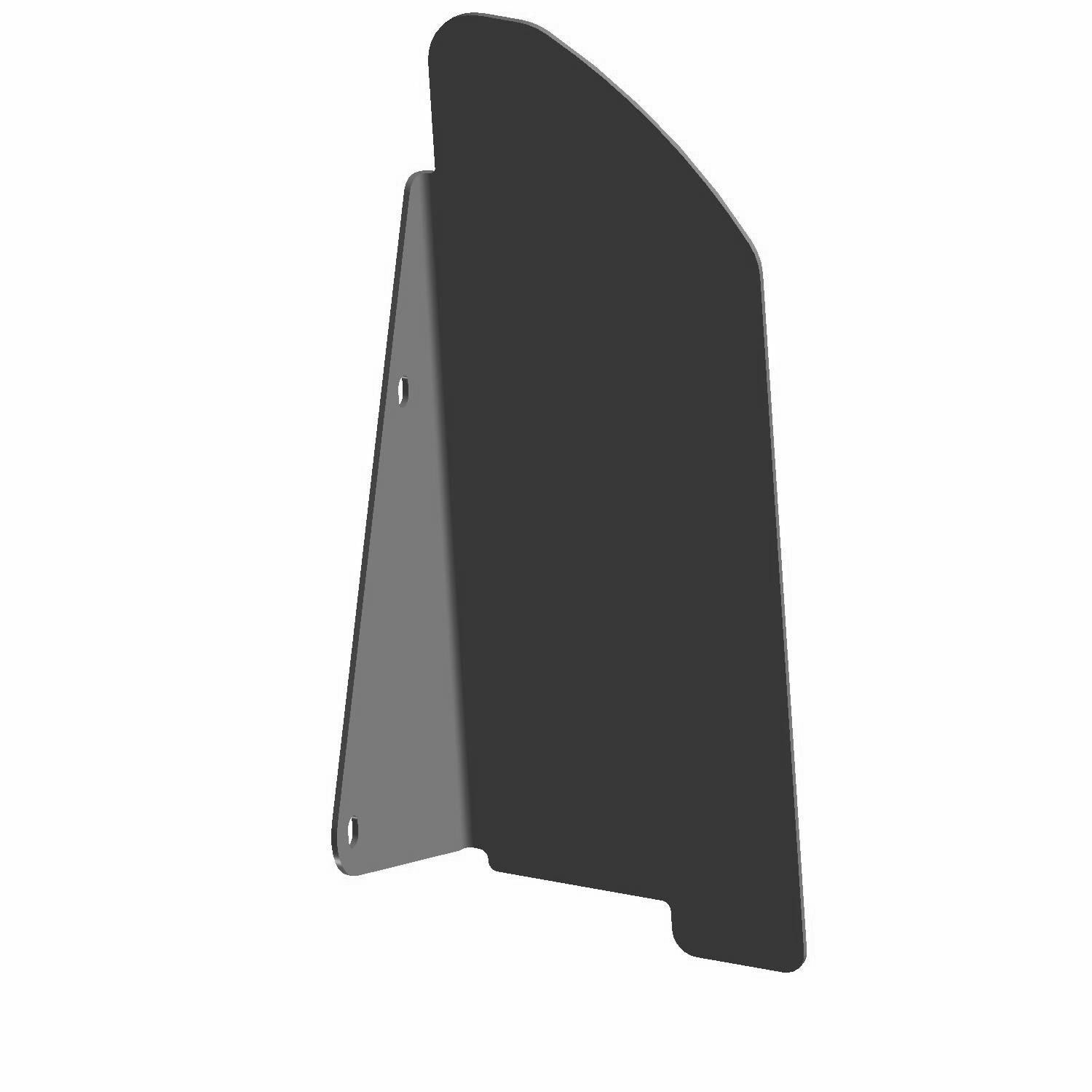 Black metal slider cover bracket with angled design and mounting holes.