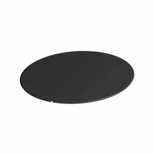 Glossy black oval horn cover badge with smooth surface and subtle notch on edge.