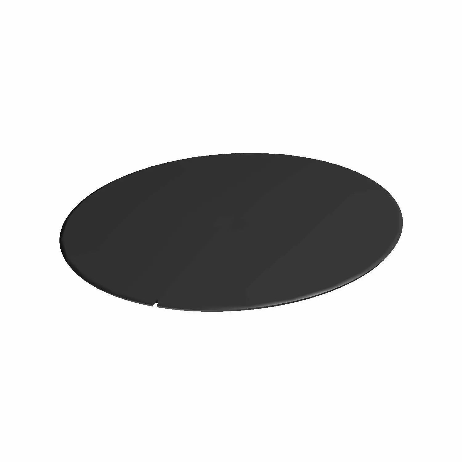 Matte black circular horn cover badge with smooth, flat surface and thin profile.