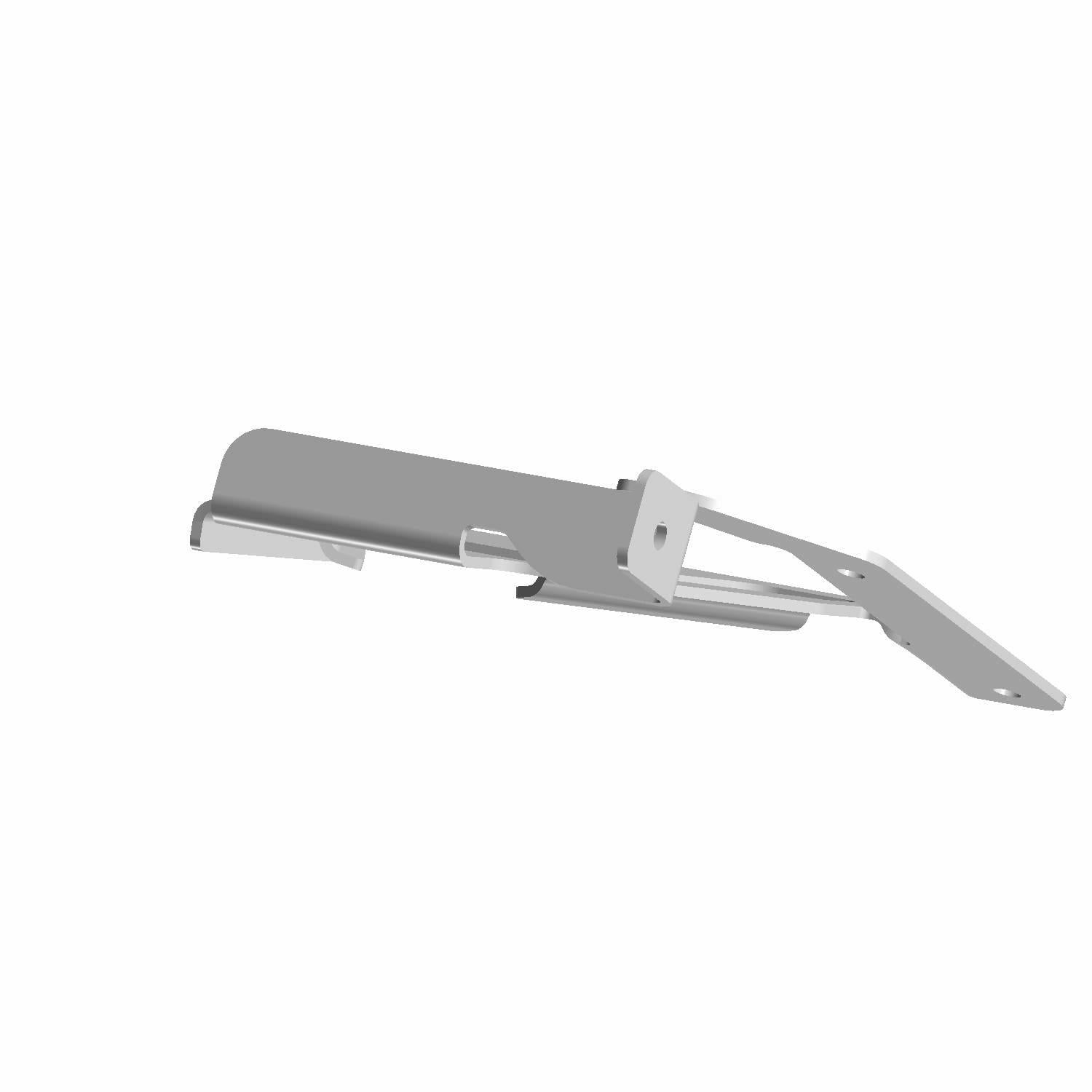 Black metal canister bracket mount with angled support arm and flat base plate.