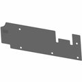 Gray metal rear box shield with multiple mounting holes and a cutout section on one side.