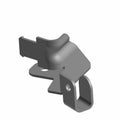 Black metal purge mount bracket with angular design and rounded mounting hole.