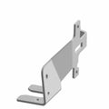 Black metal door handle bracket with multiple mounting holes and angular design.