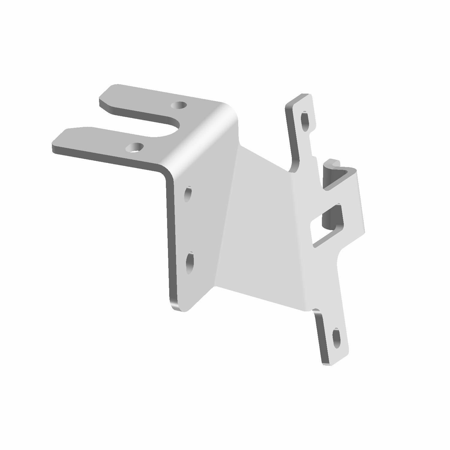 Black metal door handle bracket with multiple mounting holes and right latch mount design.