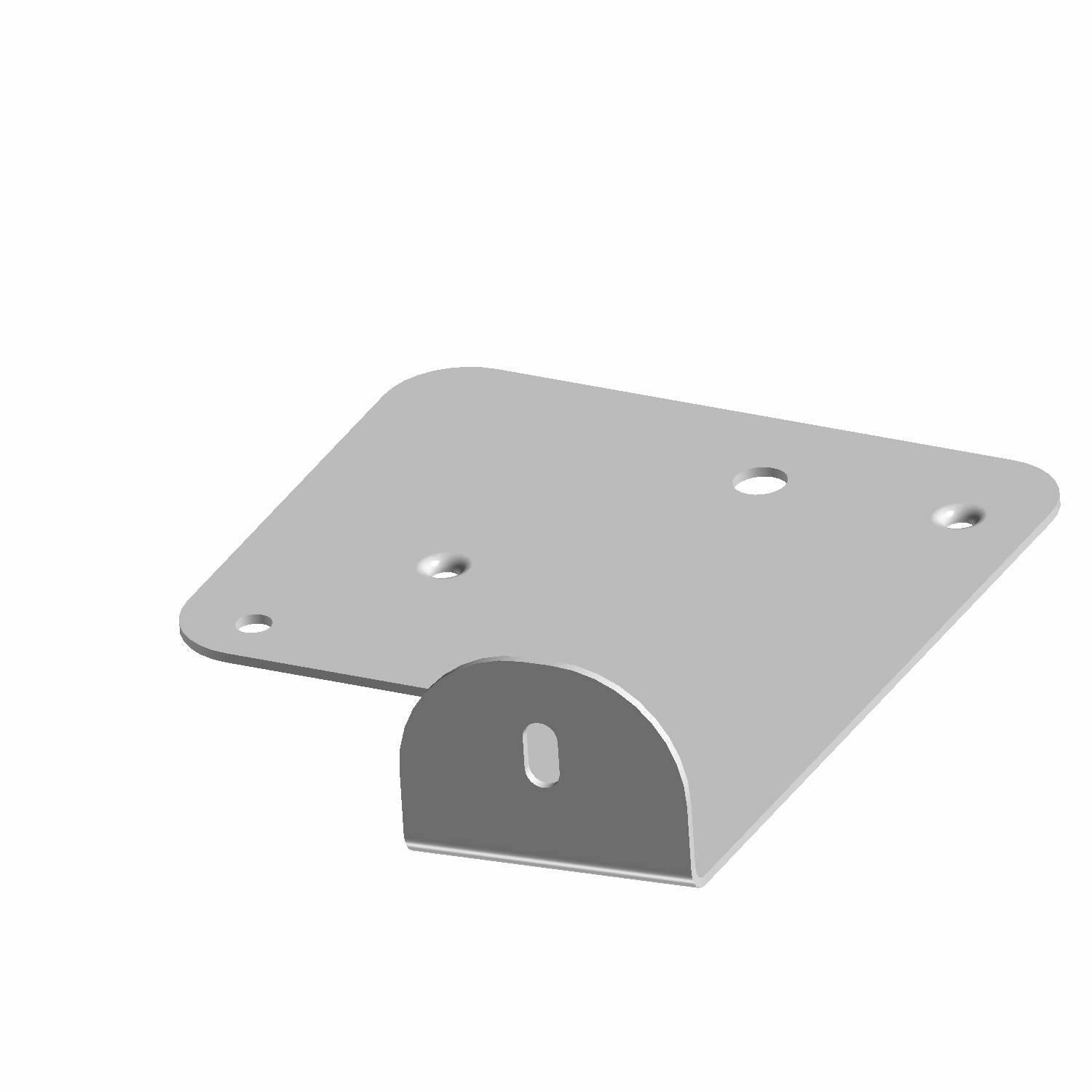 Gray metal filter mount bracket with a bent edge and three mounting holes.