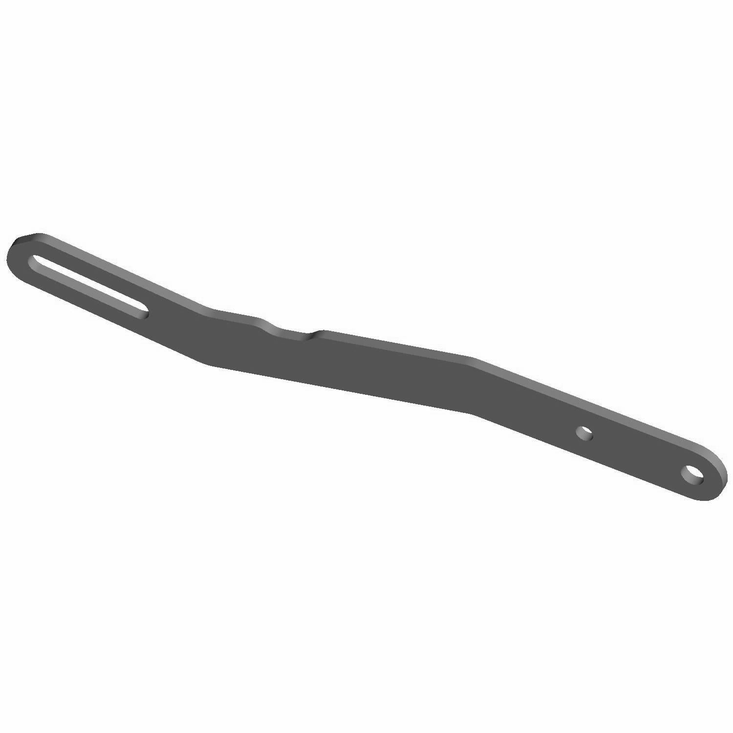 Black metal lever bracket with elongated oval and circular mounting holes.