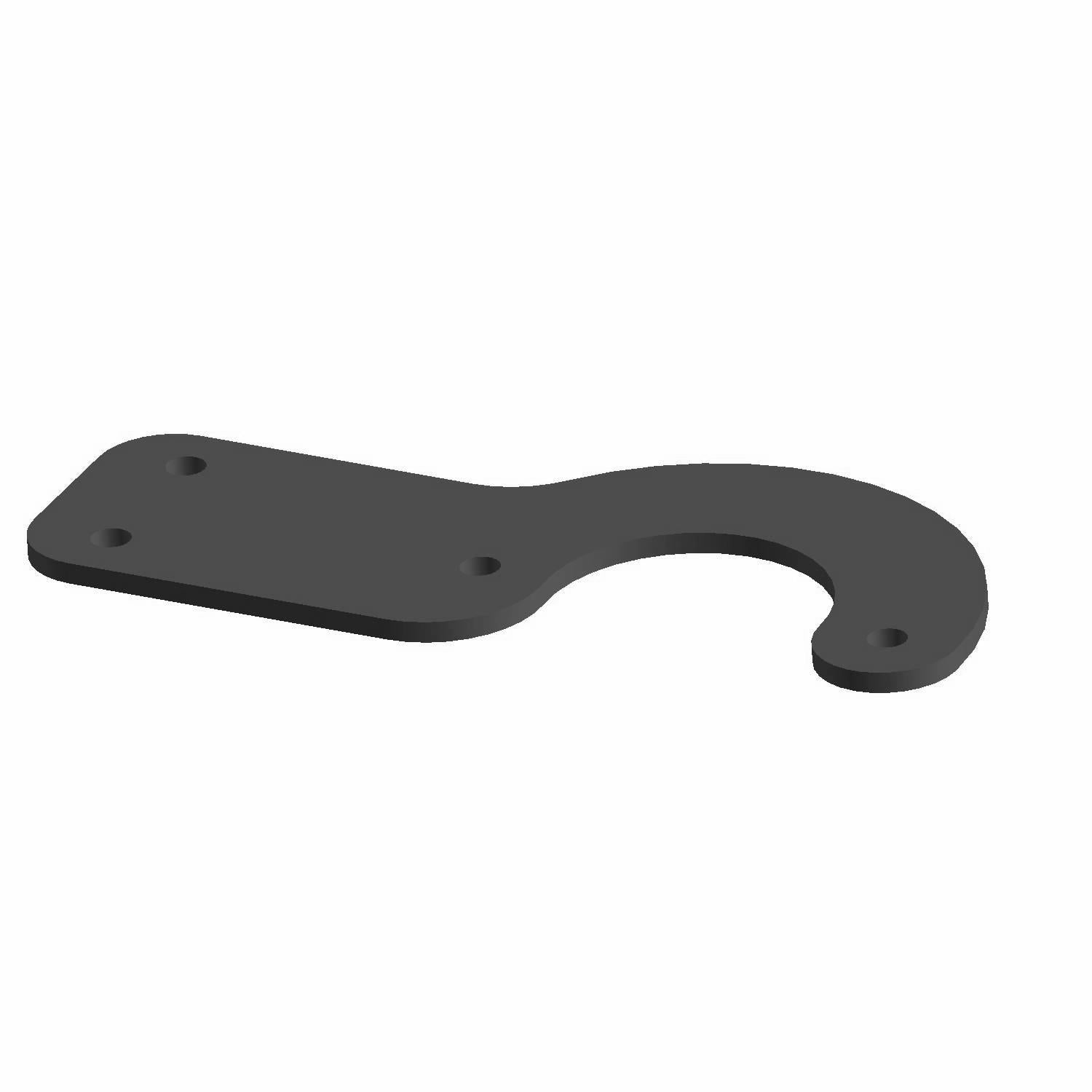 Black metal fog light mounting bracket with curved hook and four mounting holes.