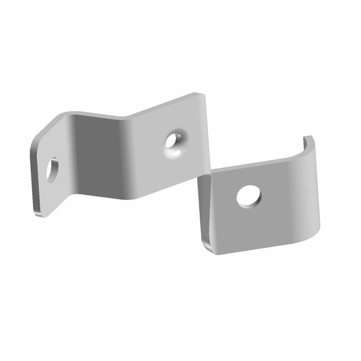 Gray metal front radiator mount bracket with two right-angle bends and circular holes.