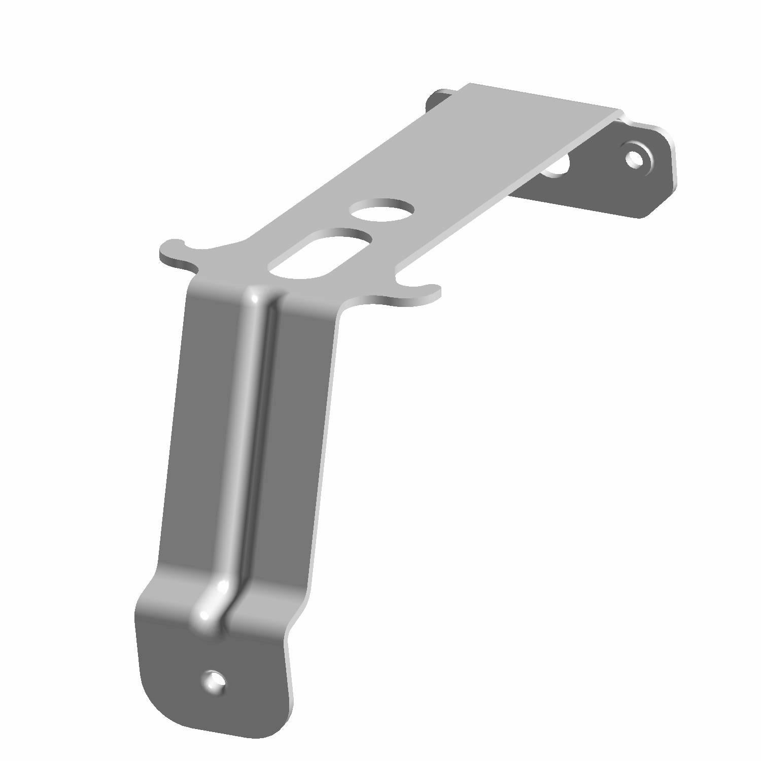 Black metal rear fascia bracket with angled design and multiple mounting holes.