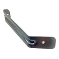 Black metal rear fascia bracket with curved shape and mounting hole.