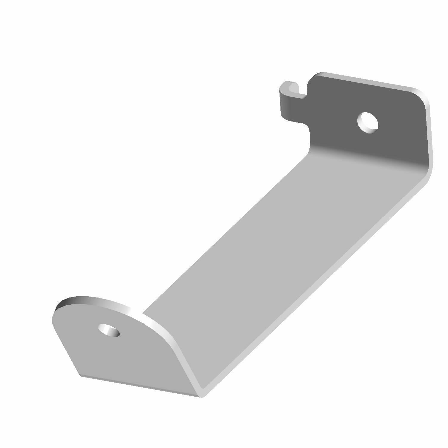 Gray metal DIN mount bracket with two mounting holes and angled sides.