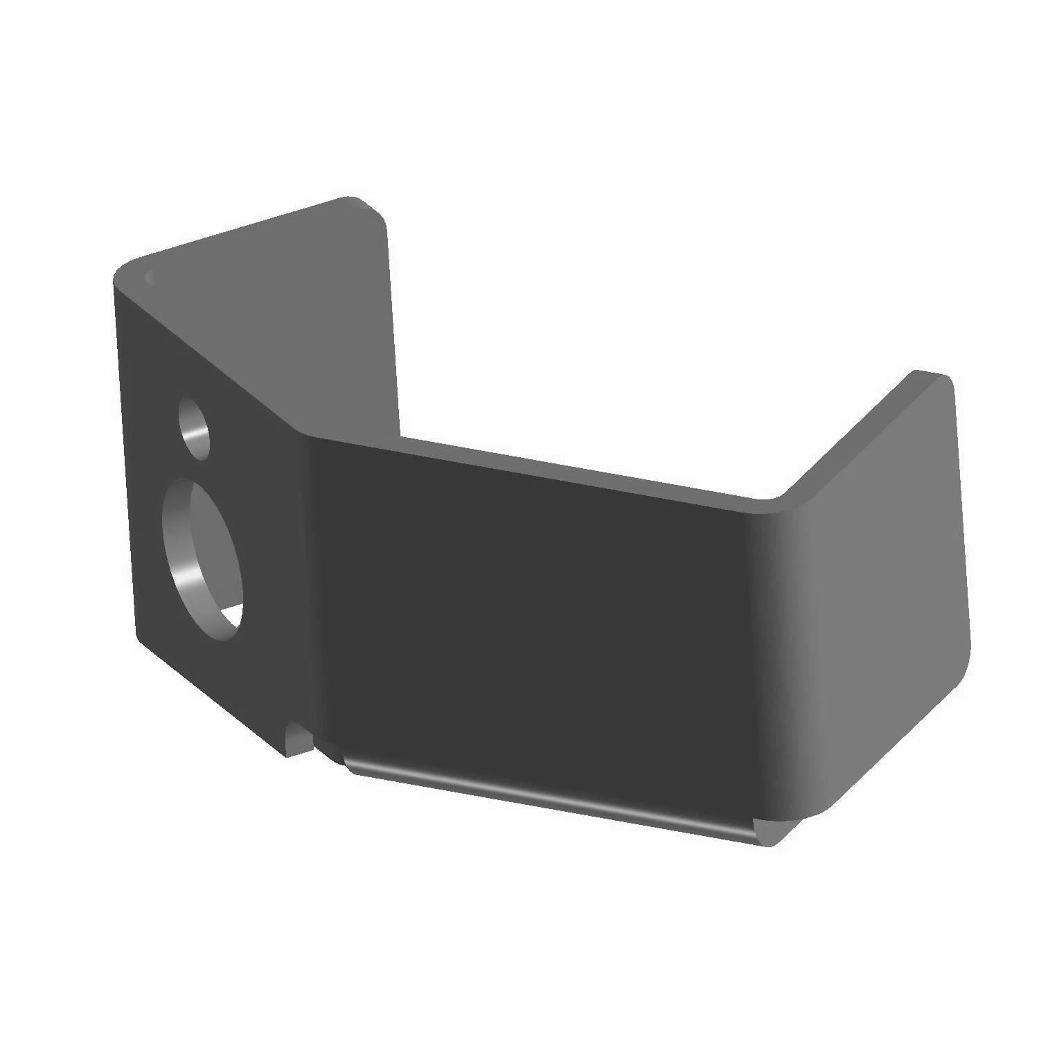 Black metal ABS speed sensor mount bracket with a right-angled design and two mounting holes.