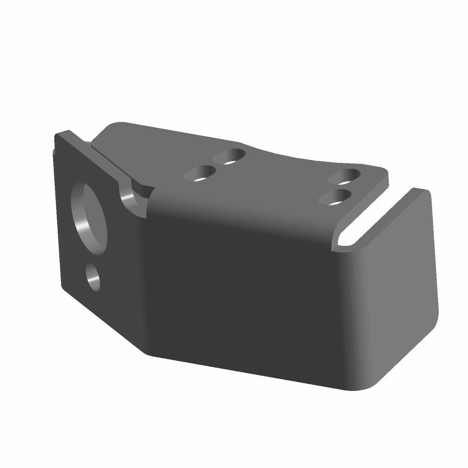 Black ABS speed sensor mount bracket with multiple mounting holes and angular design.