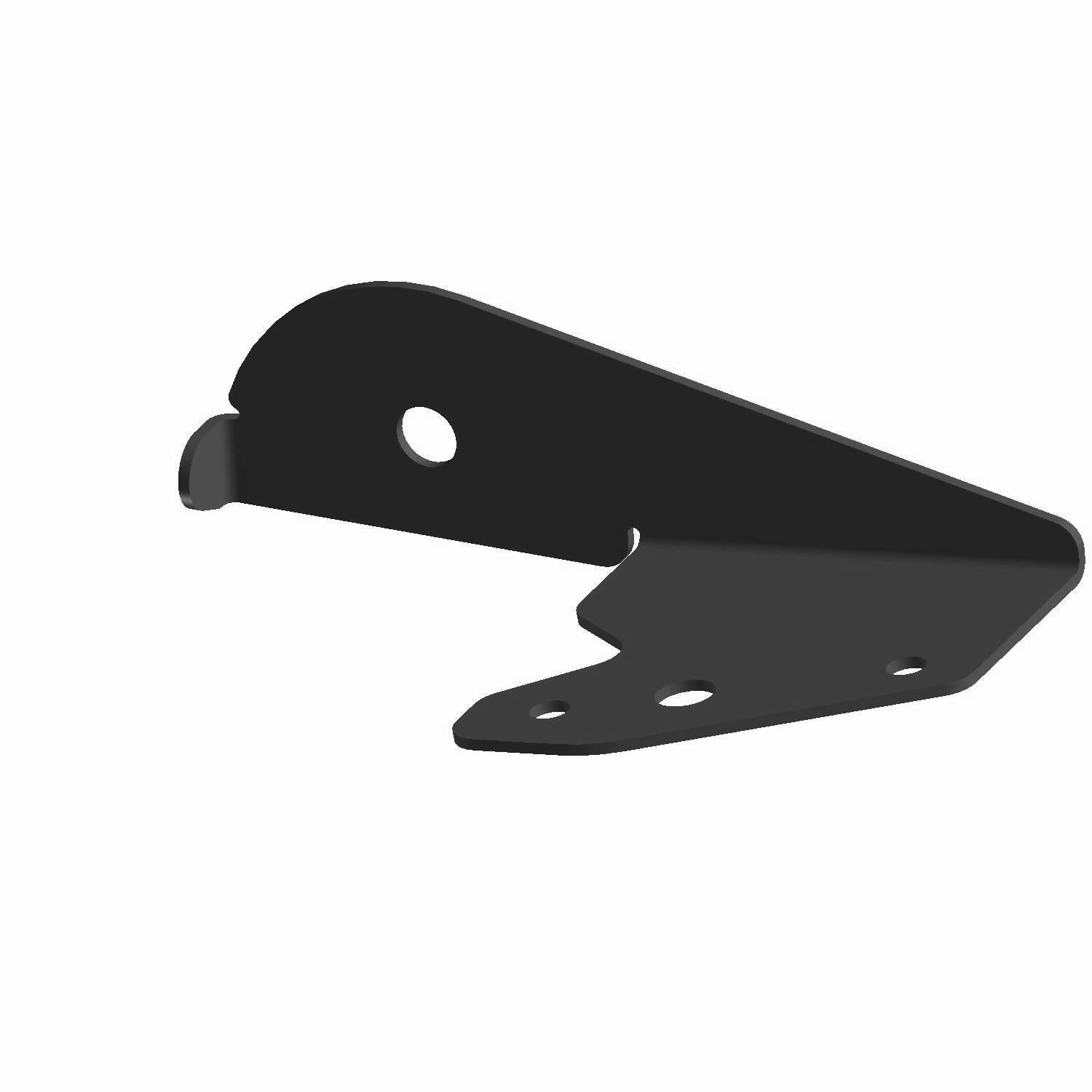 Matte black metal right bracket with three mounting holes and a curved end edge.
