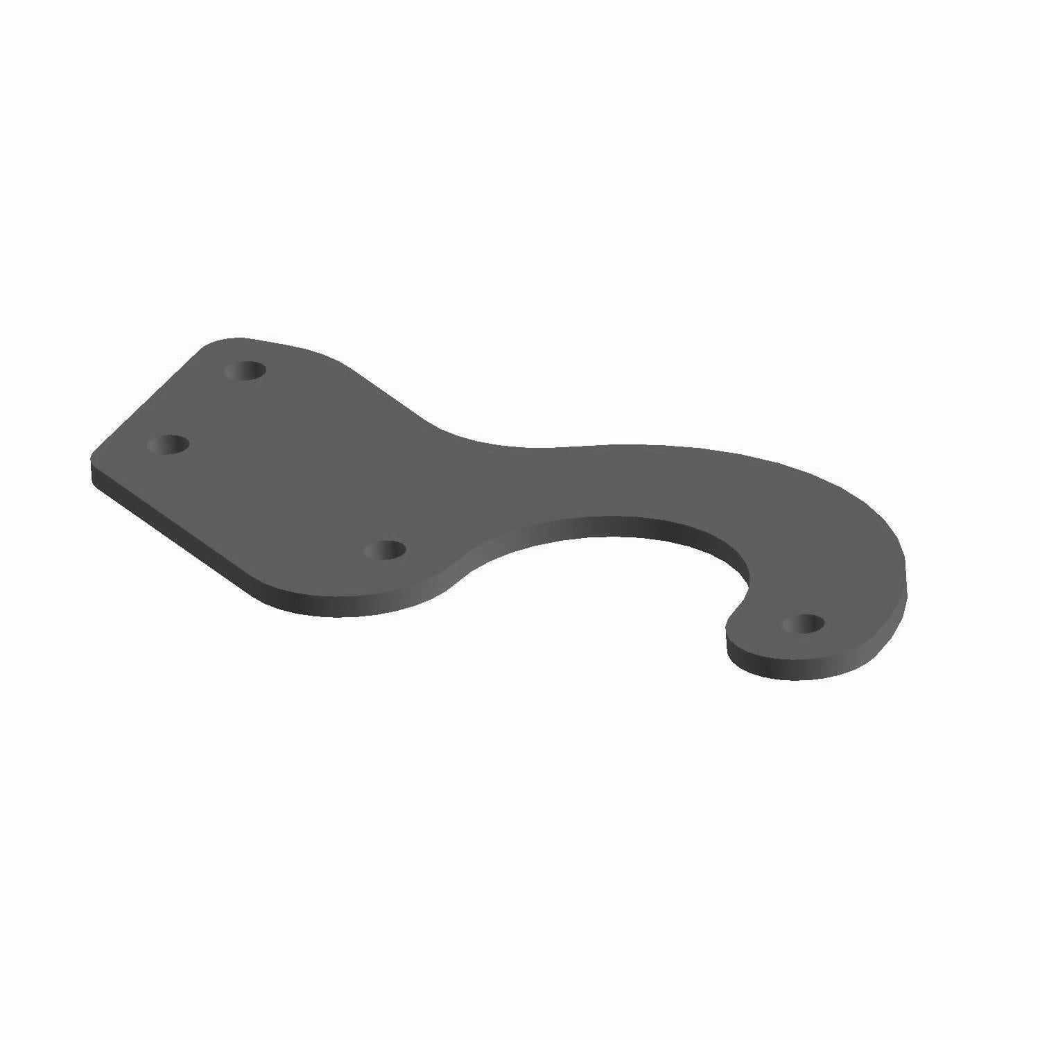 Black metal fog light bracket with curved hook end and four mounting holes.