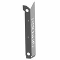 Gray metal front half door bracket trim with "POLARIS" cutout letters and mounting holes.