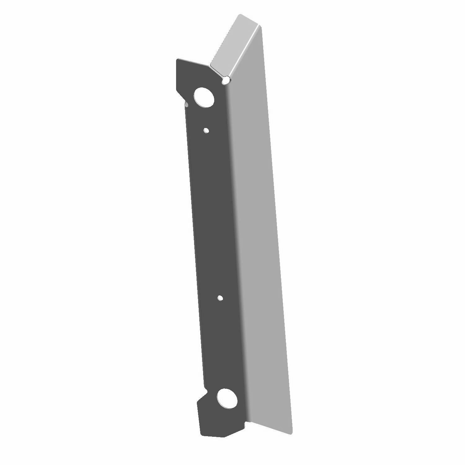 Black and silver angular metal rear half door bracket trim with mounting holes.