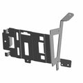 Black metal battery tray bracket with multiple mounting points and cutouts for Polaris UTVs.