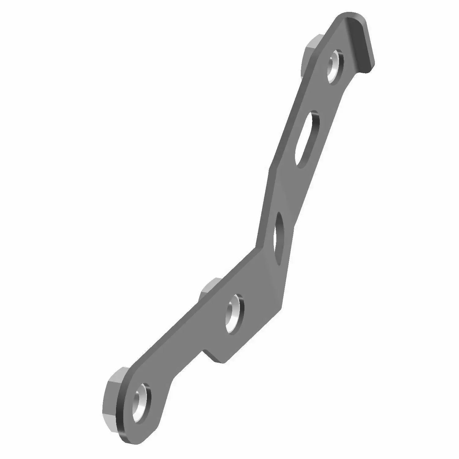 Gray metal brake reservoir bracket with multiple mounting holes and angled design.