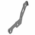 Gray metal brake reservoir bracket with multiple mounting holes and angled design.