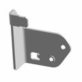 Gray metal L-shaped bracket with two circular mounting holes and one square slot.