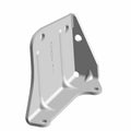 Gray metal alternator bracket with angled mounting holes and reinforced edges.