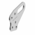 Silver metal alternator manifold bracket with rounded edges and multiple mounting holes.