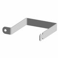 Gray metal strap grommet routing bracket with mounting hole and hooked end design.