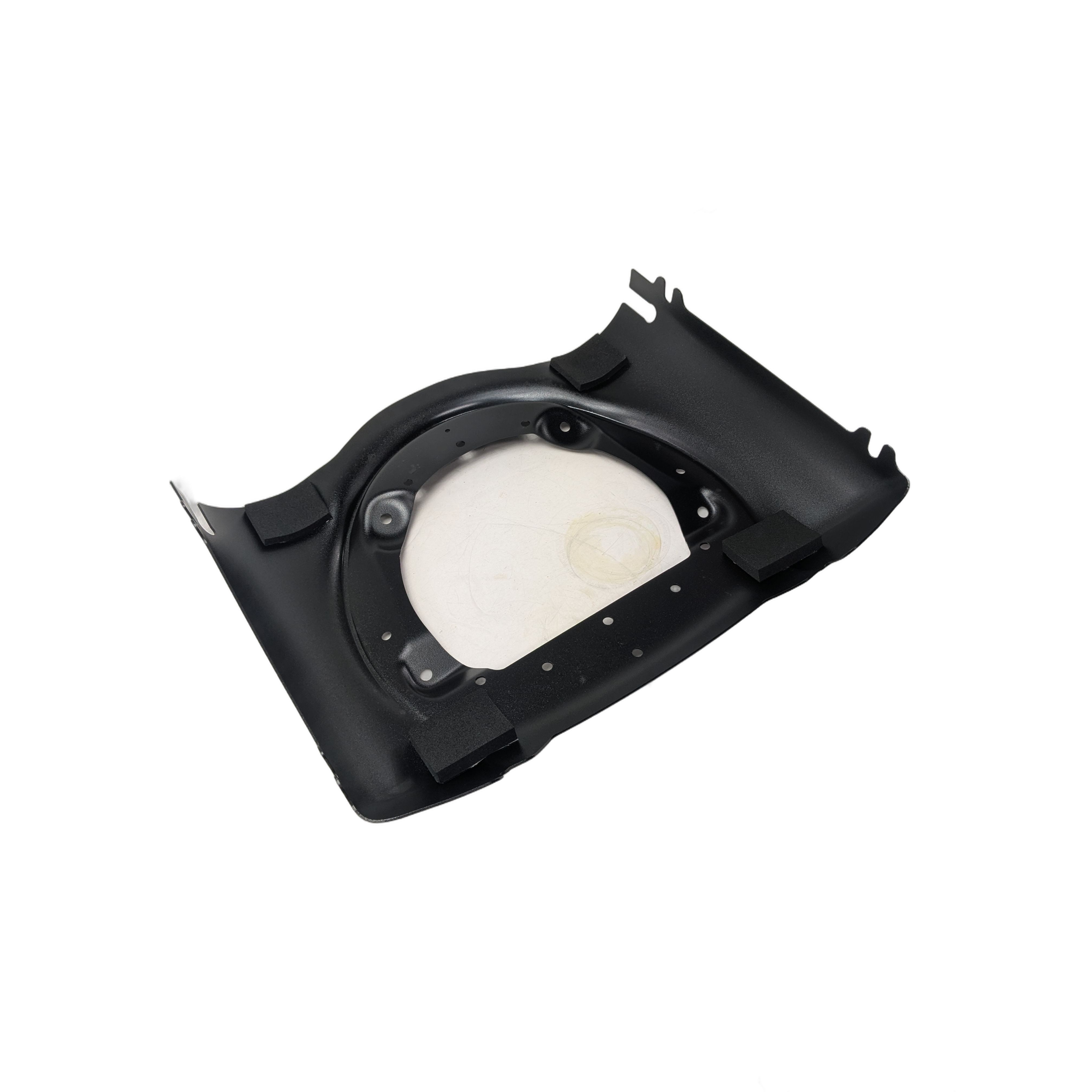 Matte black front headlight nacelle cover with curved edges and mounting holes, designed for Indian motorcycles.