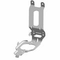 Silver metal water pump bracket with mounting holes and an open rectangular cutout.