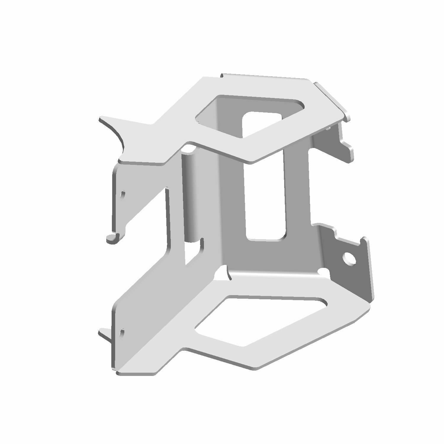 Gray metal front support bracket with angular cutouts and mounting tabs for Polaris UTV.