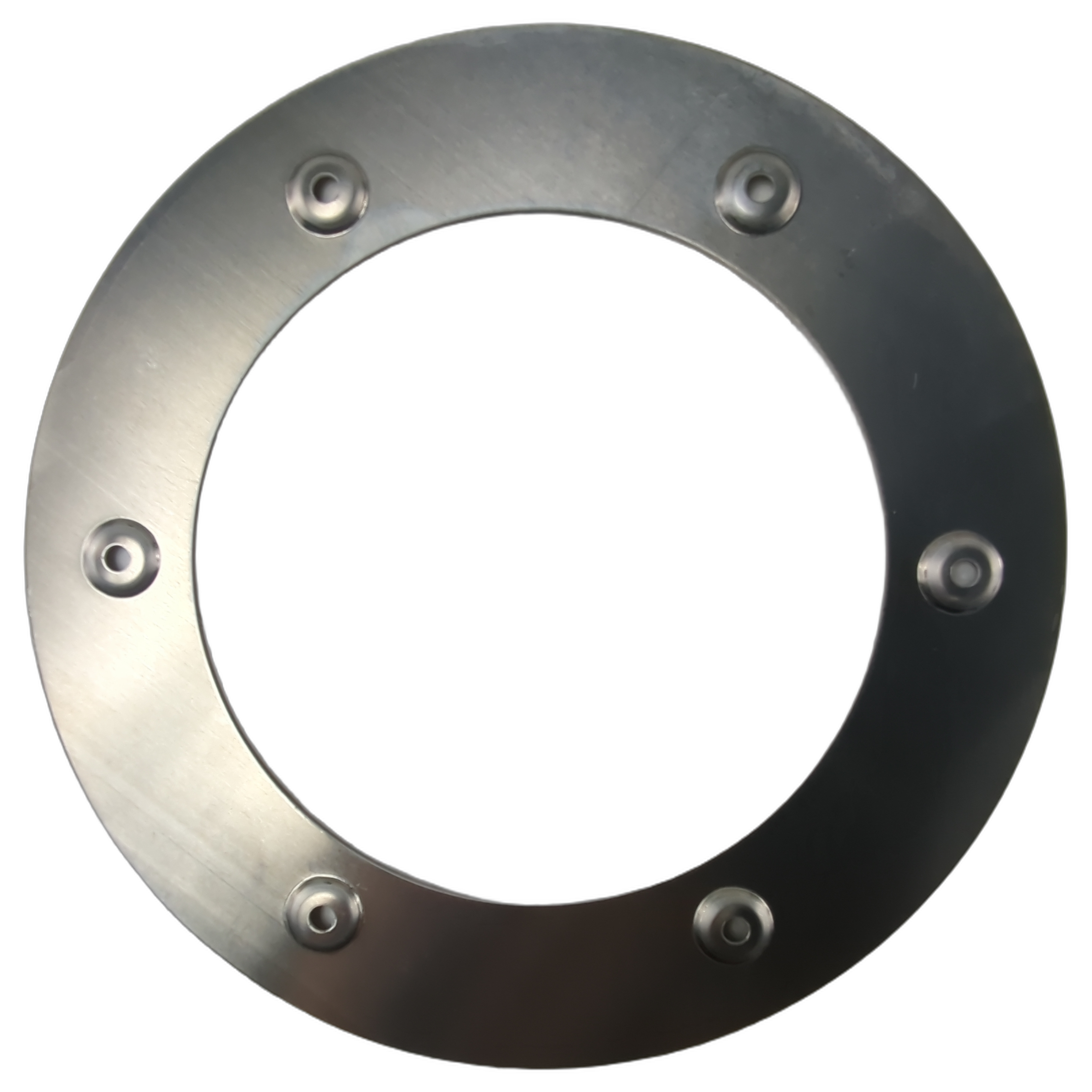 Round silver metal windage plate drive with six evenly spaced bolts.