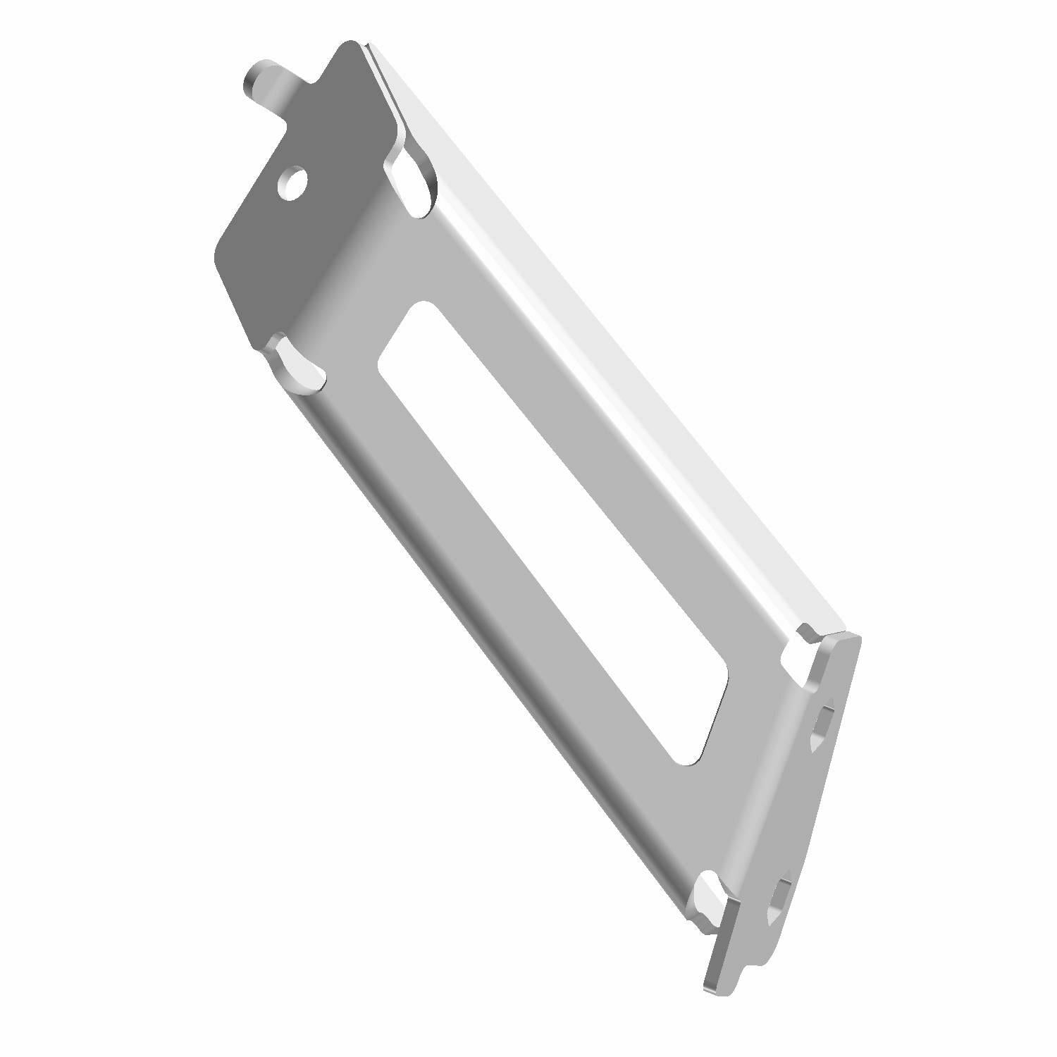 Silver metal mounting bracket with cutouts and bent edges, designed for right front fender flare.